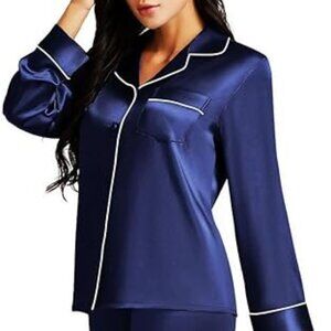 NEW Silk Satin Womens Pajama Sets Button Down Sleepwear 3X